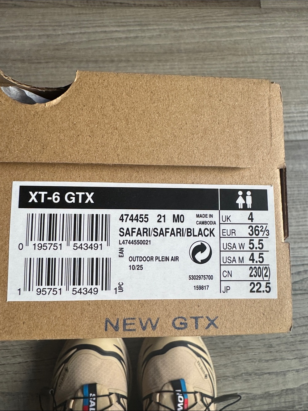 Salomon XT-6 Gore-Tex Safari/Safari/Black Size 4.5 Men/ 5.5 Women New in Box - Picture 5 of 5